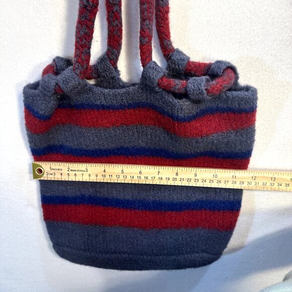 Handmade Wool Felted Striped Tote Bucket Bag Rope Handle Boho Western Art Purse - Picture 8 of 8